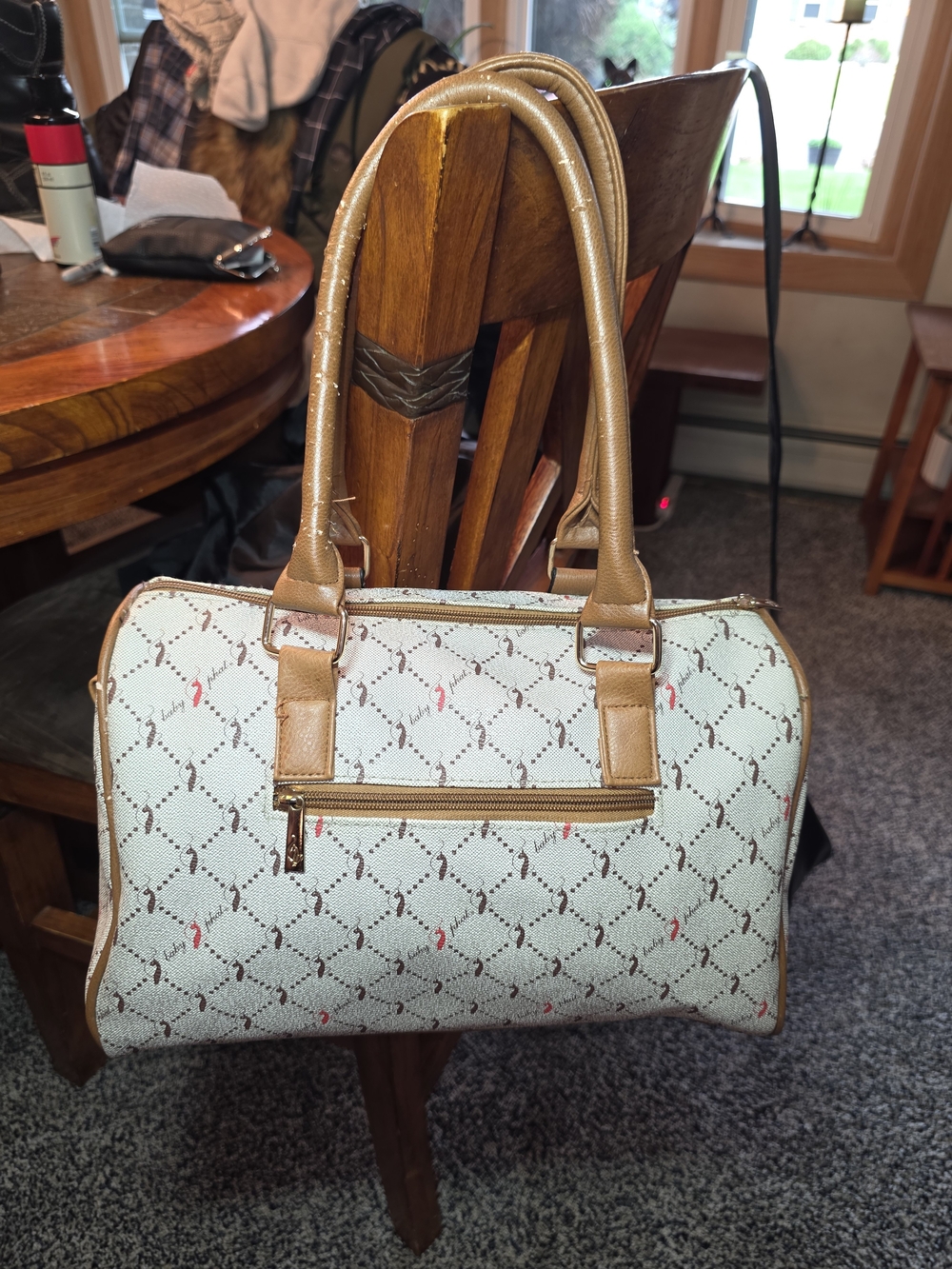 Baby Phat Cream Satchel with Tan Handles and Pink Accents - Picture 3 of 9